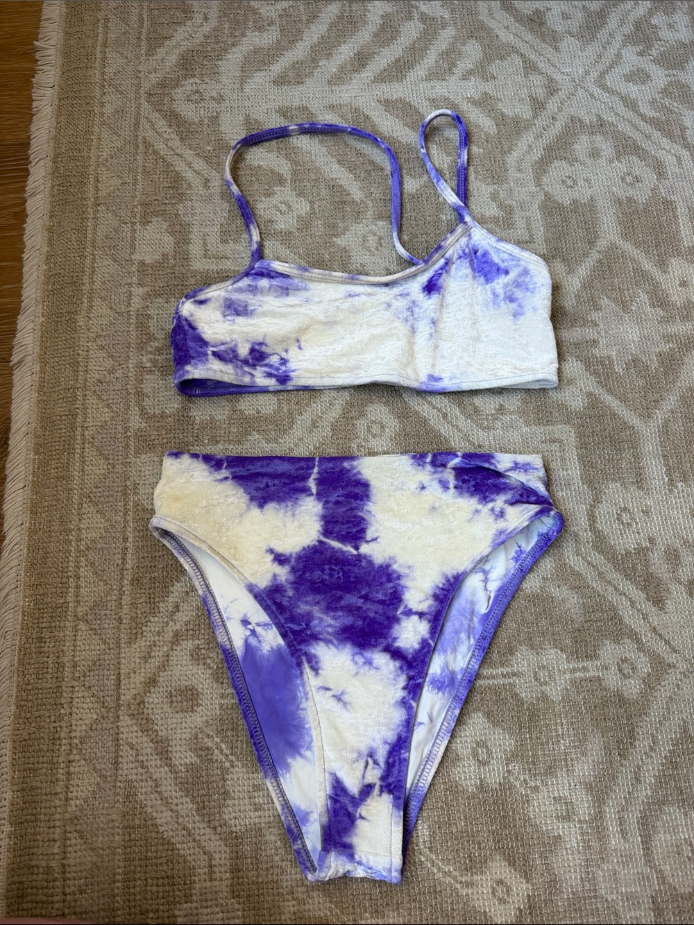Tie-Dye Purple and White Two-Piece Bikini Set